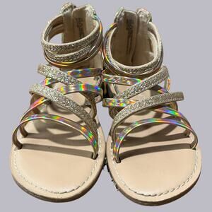 Girls’ Glittery Toddler Size 10 Iridescent Strappy Flat Sandals Rose Gold